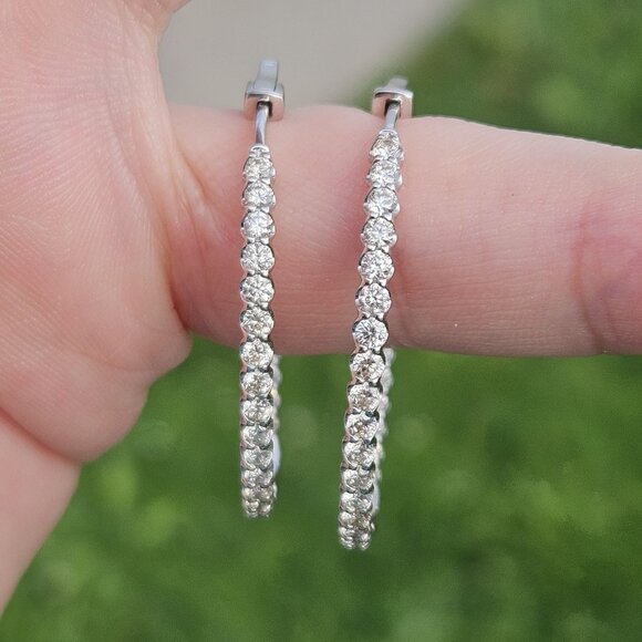 14K White Gold 2.00TCW Diamond Eternity Hoop Earrings 30mm 6.7 Grams - Picture 5 of 14